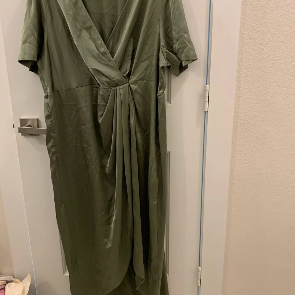 Elegant Olive Green Wrap Dress - Picture 1 of 5